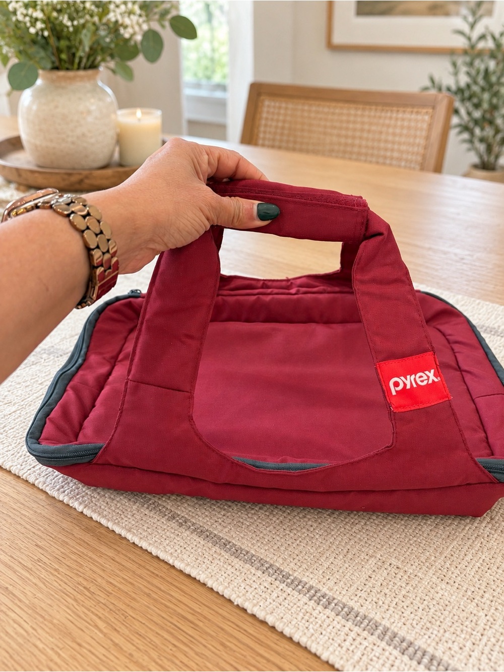 Pyrex Burgundy Quilted Tote with Dark Trim